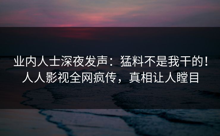 业内人士深夜发声：猛料不是我干的！人人影视全网疯传，真相让人瞠目
