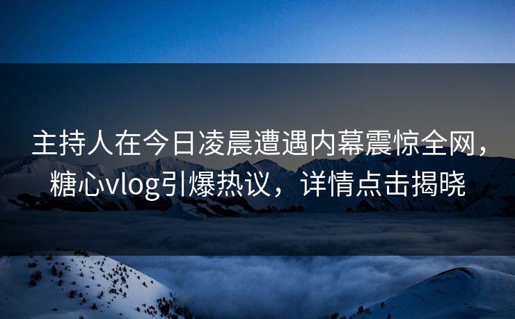 主持人在今日凌晨遭遇内幕震惊全网，糖心vlog引爆热议，详情点击揭晓